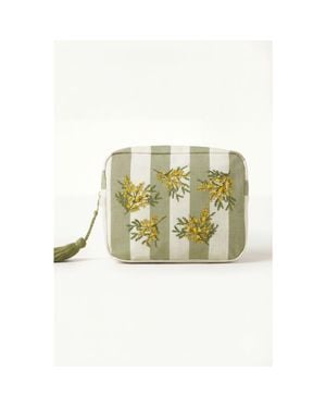 Elizabeth Scarlett Mimosa Stripe Cotton Wash Bag - Green