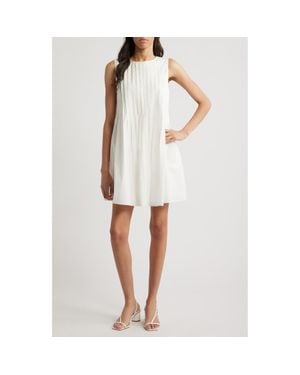 Charles Henry Pleated Sleeveless Cotton Minidress - White