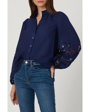 Shoshanna Eyelet Crepe De Chine Ingrid Top - Blue