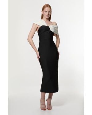 Karen Millen Asymmetric Strap Knit Midi Dress - Black