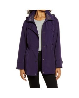 Gallery Cinched Waist Hooded Water Resistant Raincoat - Purple