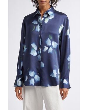 Vince Petal Blur Floral Silk Button-Up Shirt - Blue