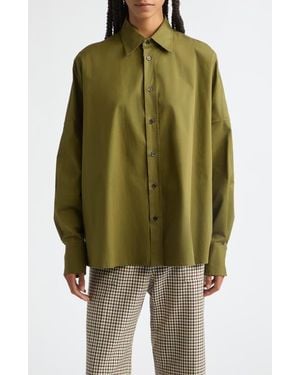 Plan C Stretch Cotton Poplin Shirt - Green