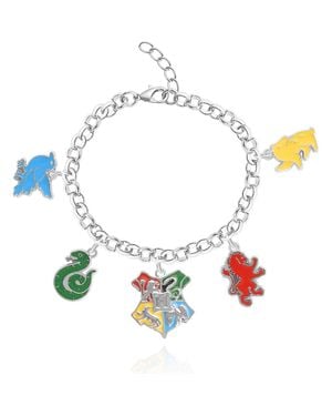 Harry Potter Charm Bracelet With 5 Hogwarts House Charms, 7+1 - White
