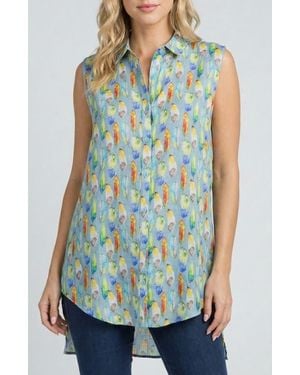 Apny Sleeveless Linen Button-Up Shirt - Blue