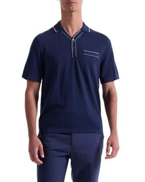 Bugatchi Tipped Cotton & Silk Pocket Polo Sweater - Blue