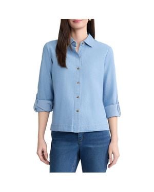 Jones New York Boxy Denim Button-Up Shirt - Blue