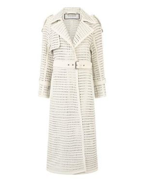 Philipp Plein Weaved Leather Trench Coat - White