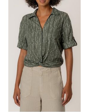 Kut From The Kloth Rebel Printed Knot Front Linen Blend Top - Green