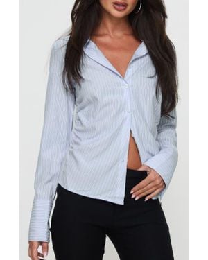 Princess Polly Rush Hour Stripe Shirred Button-Up Shirt - White