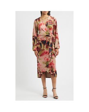chinese dress ladies Raffie | Plum Long-Sleeve Midi Dress with Satin Wrap Skirt