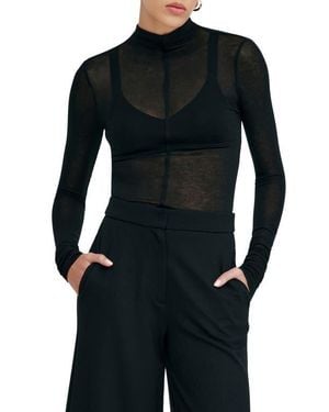 MARCELLA Alicia Sheer Mock Neck Knit Top - Black