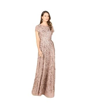 LARA New York 3D Floral Embellished Cap Sleeve Gown - Brown