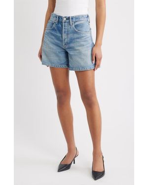Moussy Harrisburg High Waist Denim Shorts - Blue