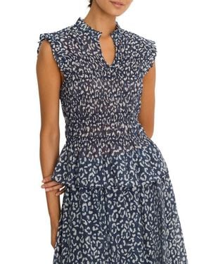 NIC+ZOE Leopard Print Smocked Peplum Top - Blue