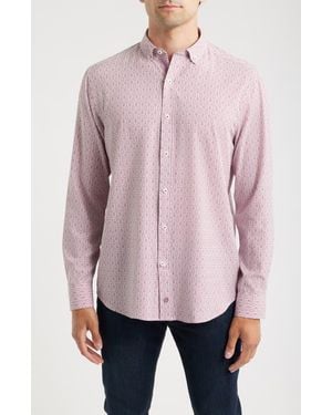 Johnston & Murphy Xc+ Football Print Performance Button-Down Shirt - Pink