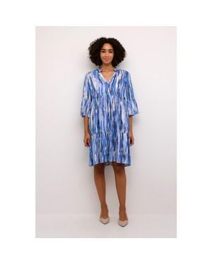 Kaffe Arina 3/4 Sleeve A-Line Fit Dress - Blue