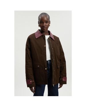 Karen Millen Quilted Contrast Collar Barn Jacket - Brown