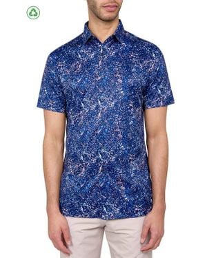 Con.struct Regular Fit Splatter Print Recycled Performance Golf Button-Down Shirt - Blue