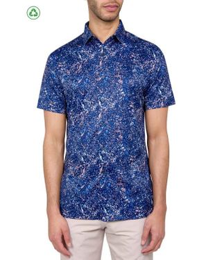 Con.struct Regular Fit Splatter Print Recycled Performance Golf Button-Down Shirt - Blue