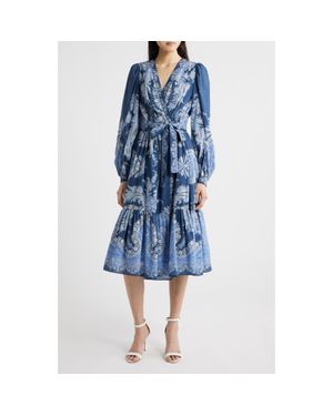 Kobi Halperin Kai Print Long Sleeve Midi Dress - Blue