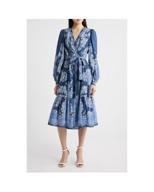 Kobi Halperin Kai Print Long Sleeve Midi Dress - Blue
