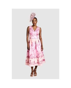 Coast V-Neck Satin Floral Print Midi Dress - Pink