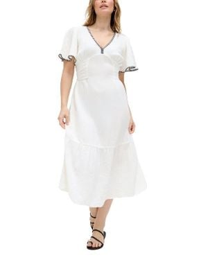 Raffya Delilah V-Neck Front Tie Midi Dress - White