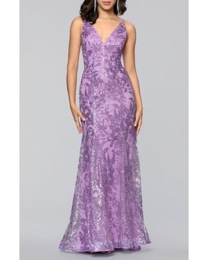 Blondie Nites Glitter Sleeveless Mermaid Gown - Purple