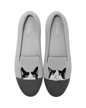 VIVAIA Audrey Round-Toe Embroidered Loafers - Gray
