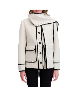 Kensie Whipstitch Detail Coat With Attached Scarf - White