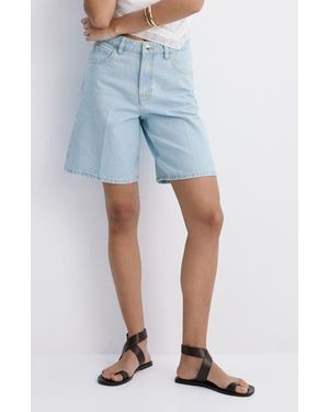 Mango High Waist Mid Thigh Denim Shorts - Blue