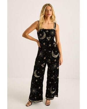 Nasty Gal Velvet Celestial Square Neck Jumpsuit - Black