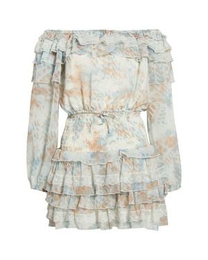 KITTENISH Ruffle Off The Shoulder Long Sleeve Smocked Waist Minidress - White