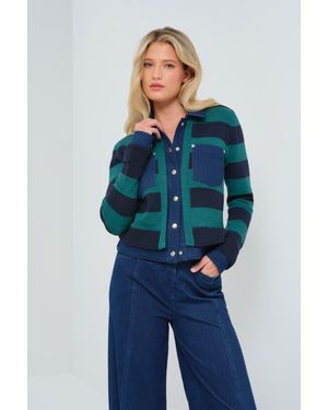 Anatomie Sienna Sweater Knit & Performance Denim Trucker Jacket - Blue