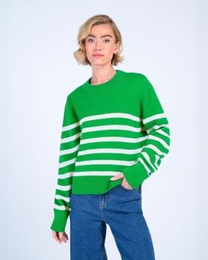 Kettlewell Long Sleeve Boxy Stripe Crew Sweater - Green