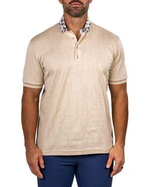 Maceoo Marthyr Textured Contrast Collar Cotton Polo - Blue