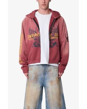 MNML Washed Infantry Cotton Zip-Up Hoodie - Red