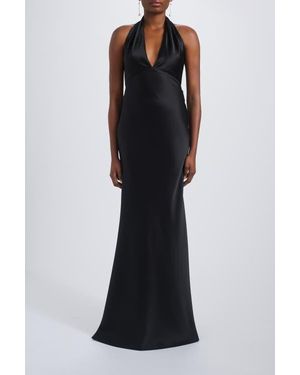 Amsale Faille Deep V-Neck Dress in Black | Lyst