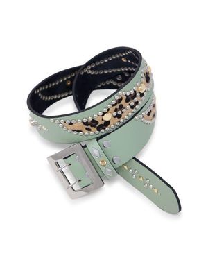 MNML Leopard Stud Leather Belt - Green