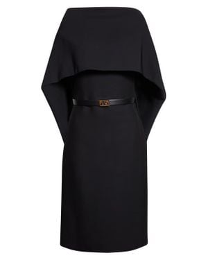 Ferragamo Belted Faille Cape Dress - Black