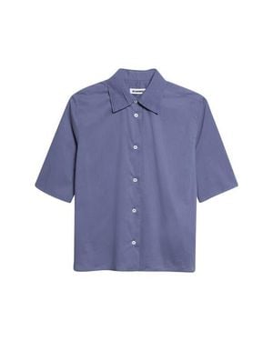Jil Sander Pleated Collar Short Sleeve Cotton Button-Up Shirt - Blue