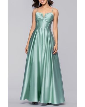 Blondie Nites Notch Neck Satin Ballgown - Blue
