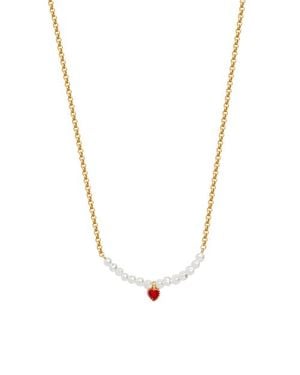 Fable England Love Heart Pearl Necklace - Metallic
