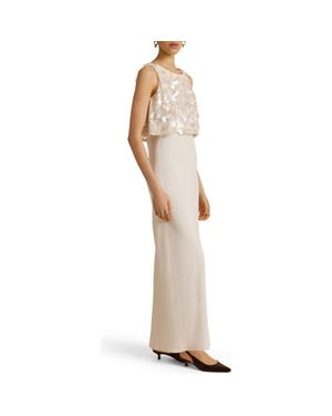 Marina Moscone Bias Dress W/ Paillette Bodice - White