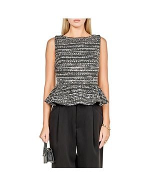 Endless Rose Sequin Texture Sleeveless Peplum Knit Top - Black