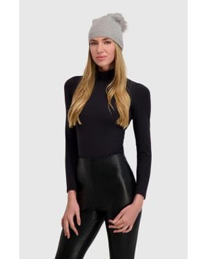 Lyla Grant Knit Beanie Hat With Fur-Free Fox (Faux Fur) Pompom - Black
