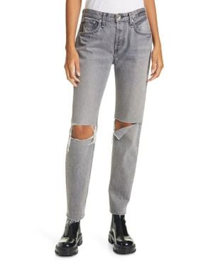 Rag & Bone Rosa Ripped Mid Rise Boyfriend Jeans - Blue
