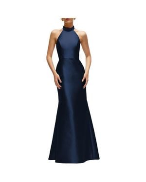 Alfred Sung Halter Satin Trumpet Gown - Blue