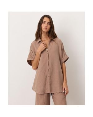 Pact Organic Cotton Coastal Double Gauze Relaxed Shirt - Brown